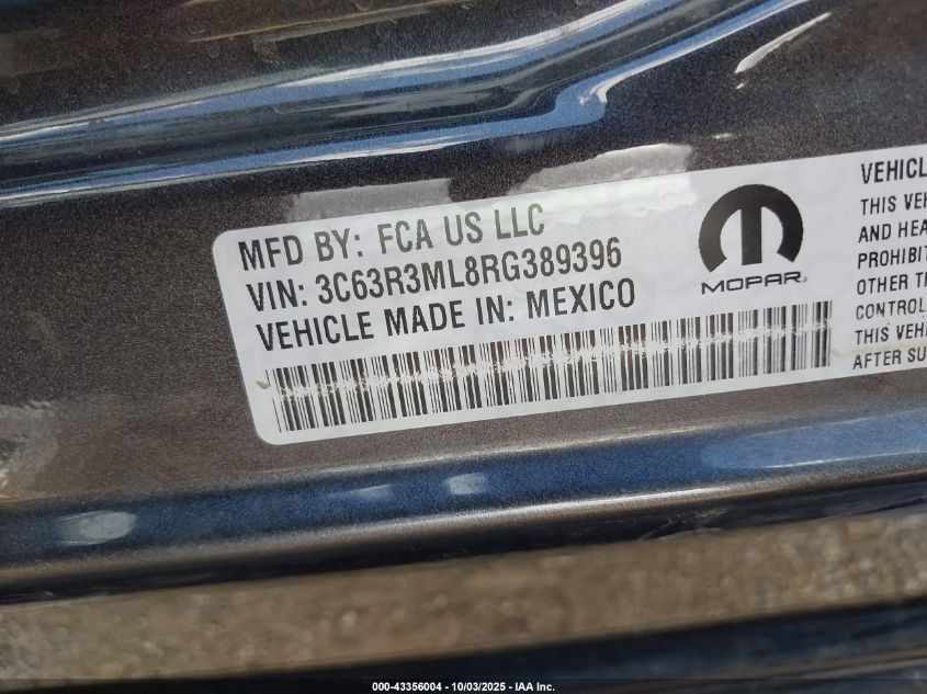 2024 Ram 3500 Laramie 4X4 6'4 Box VIN: 3C63R3ML8RG389396 Lot: 43356004