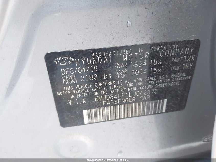 2020 HYUNDAI ELANTRA SEL - KMHD84LF1LU042378