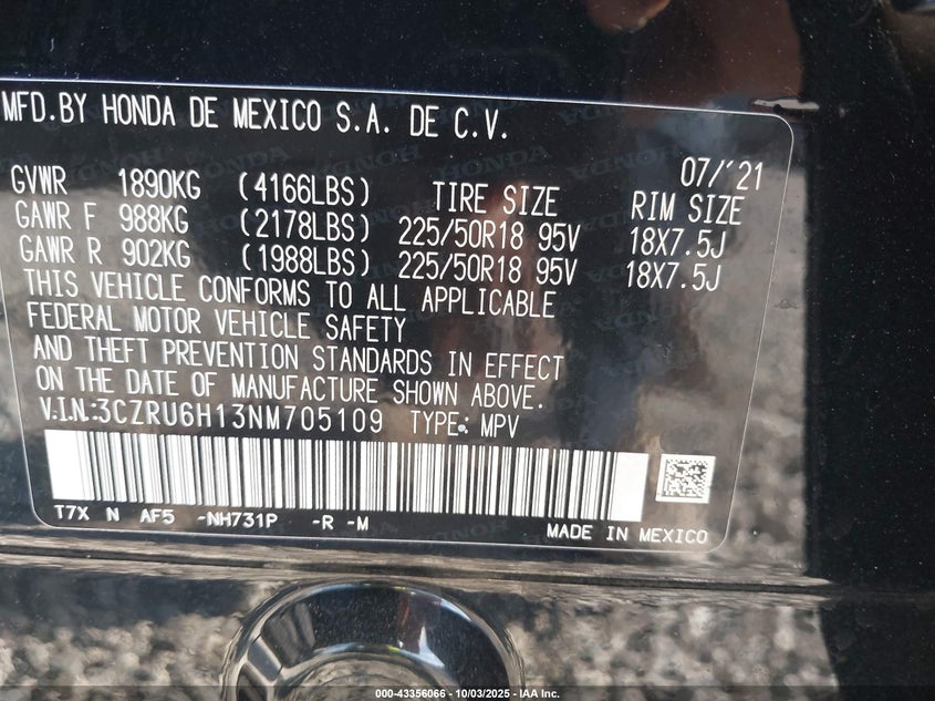 2022 HONDA HR-V AWD SPORT - 3CZRU6H13NM705109