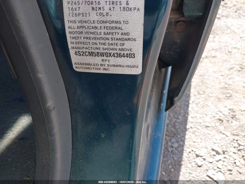 1999 Isuzu Rodeo Ls/Lse/S VIN: 4S2CM58W0X4364403 Lot: 43356083