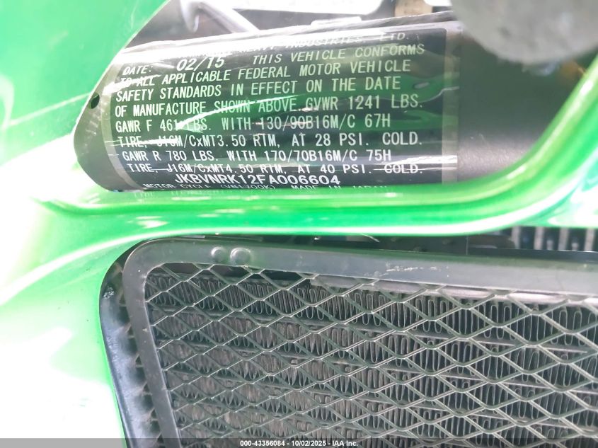 2015 Kawasaki Vn1700 K VIN: JKBVNRK12FA006604 Lot: 43356084