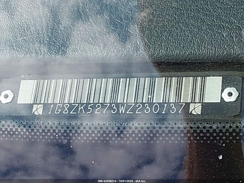 1998 Saturn Sl2 VIN: 1G8ZK5273WZ230137 Lot: 43356214