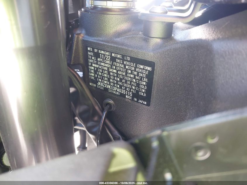 2023 Kawasaki Zx1002 K VIN: JKBZXVK13PA035115 Lot: 43356386