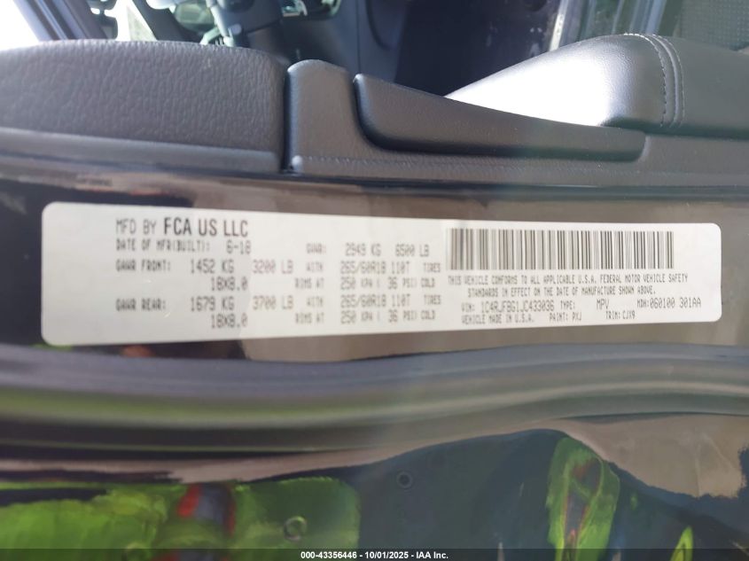 2018 Jeep Grand Cherokee Limited 4X4 VIN: 1C4RJFBG1JC433036 Lot: 43356446