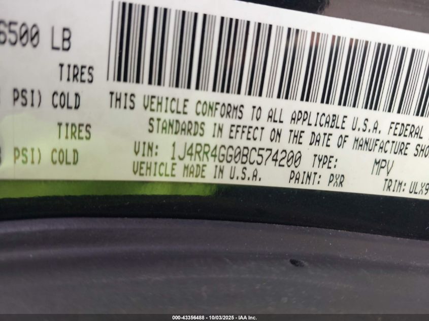 2011 Jeep Grand Cherokee Laredo VIN: 1J4RR4GG0BC574200 Lot: 43356488