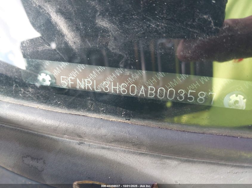 2010 Honda Odyssey Ex-L VIN: 5FNRL3H60AB003587 Lot: 43356537