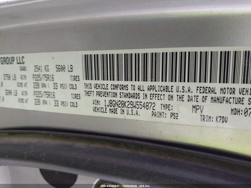 2009 Jeep Liberty Sport VIN: 1J8GN28K29W554872 Lot: 43356541