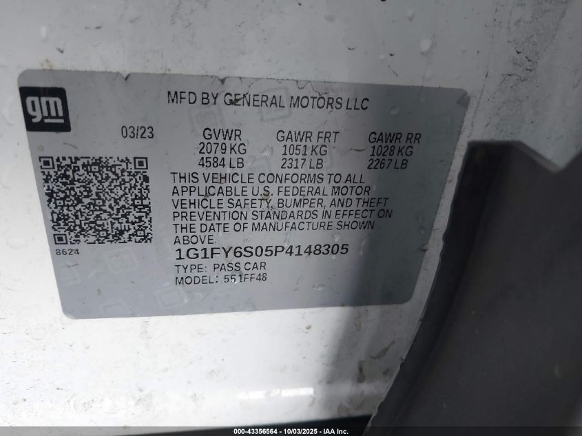 2023 Chevrolet Bolt Euv Fwd Lt VIN: 1G1FY6S05P4148305 Lot: 43356564