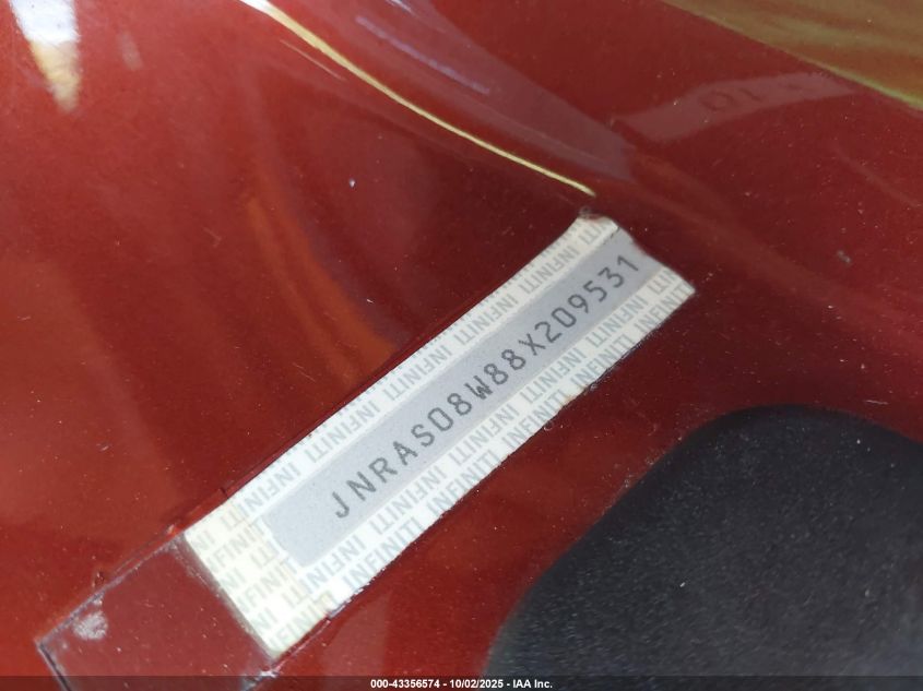 2008 Infiniti Fx35 VIN: JNRAS08W88X209531 Lot: 43356574