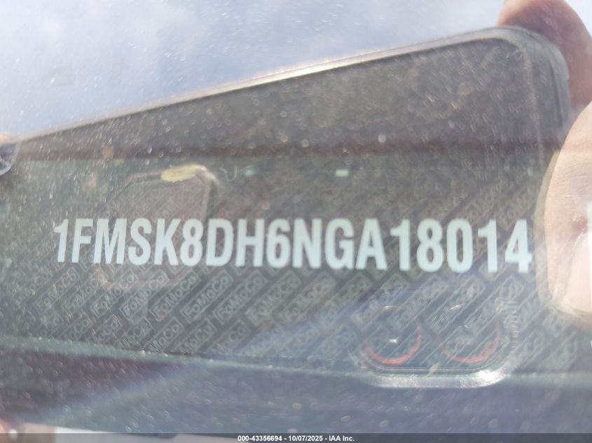 2022 Ford Explorer Xlt VIN: 1FMSK8DH6NGA18014 Lot: 43356694