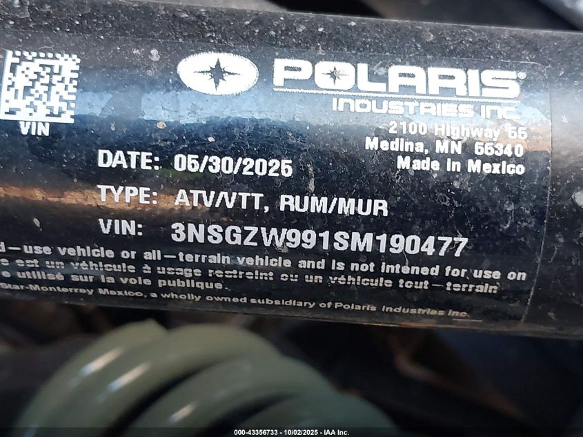 2025 Polaris Xpedition Adv 5 1000 Northstar VIN: 3NSGZW991SM190477 Lot: 43356733