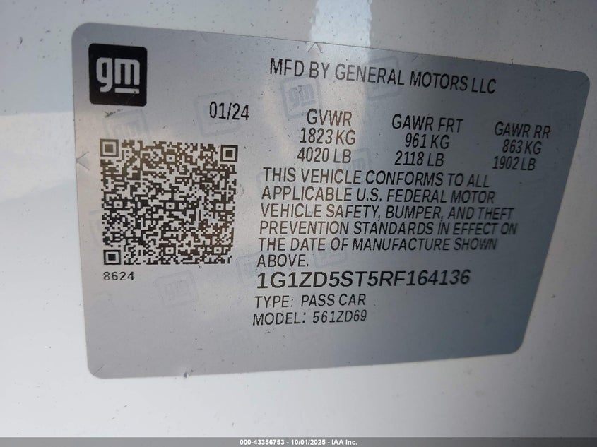 2024 CHEVROLET MALIBU FWD 1LT - 1G1ZD5ST5RF164136