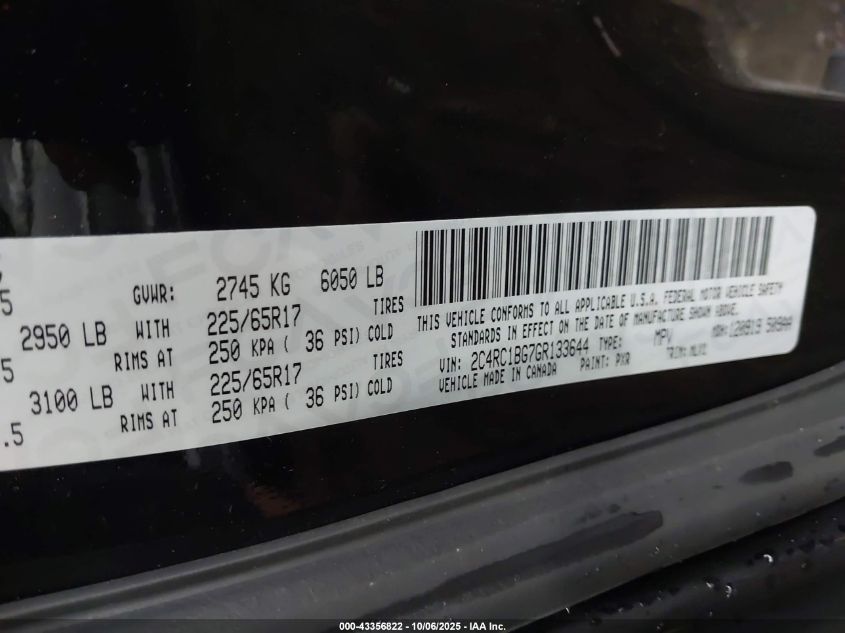 2016 Chrysler Town & Country Touring VIN: 2C4RC1BG7GR133644 Lot: 43356822