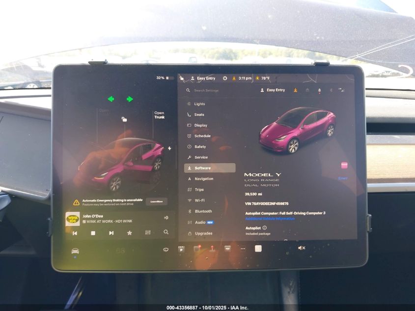 2022 Tesla Model Y Long Range Dual Motor All-Wheel Drive VIN: 7SAYGDEE2NF459875 Lot: 43356887