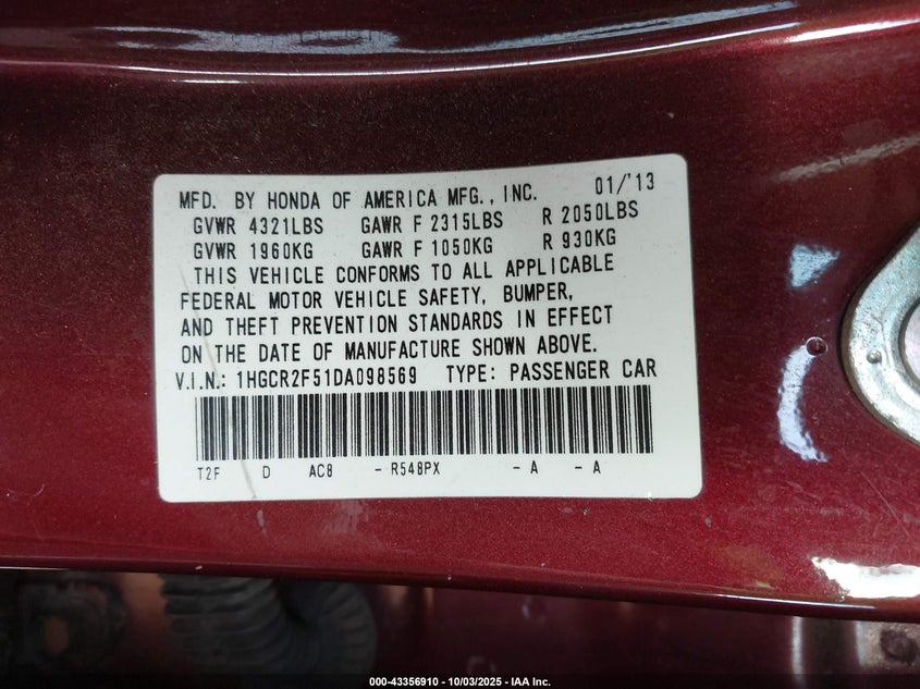 2013 HONDA ACCORD SPORT - 1HGCR2F51DA098569