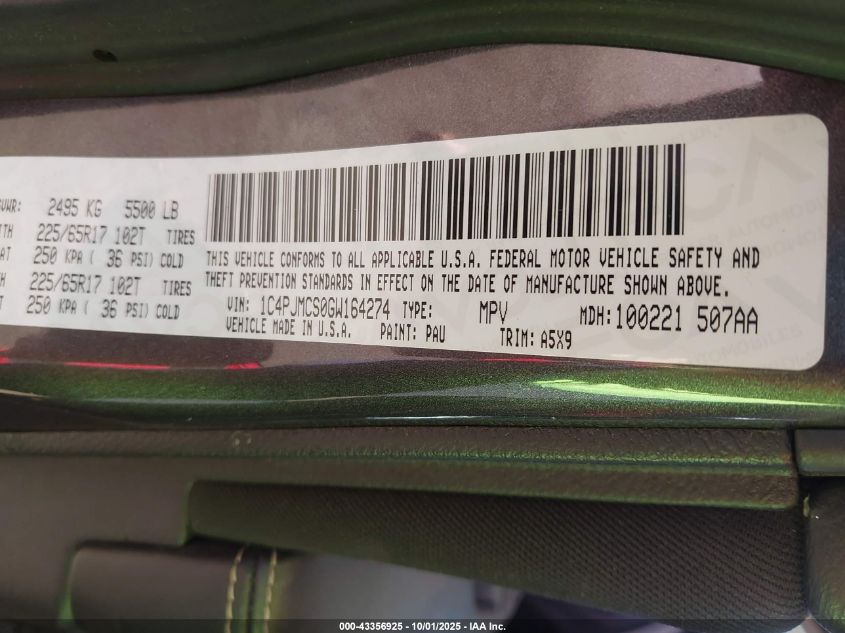 2016 Jeep Cherokee Latitude VIN: 1C4PJMCS0GW164274 Lot: 43356925