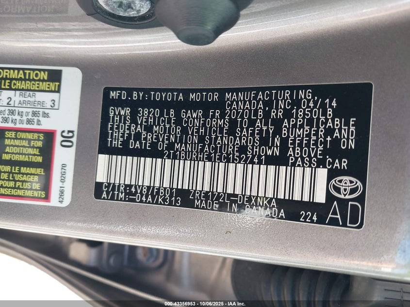 2014 TOYOTA COROLLA LE 2T1BURHE1EC152741