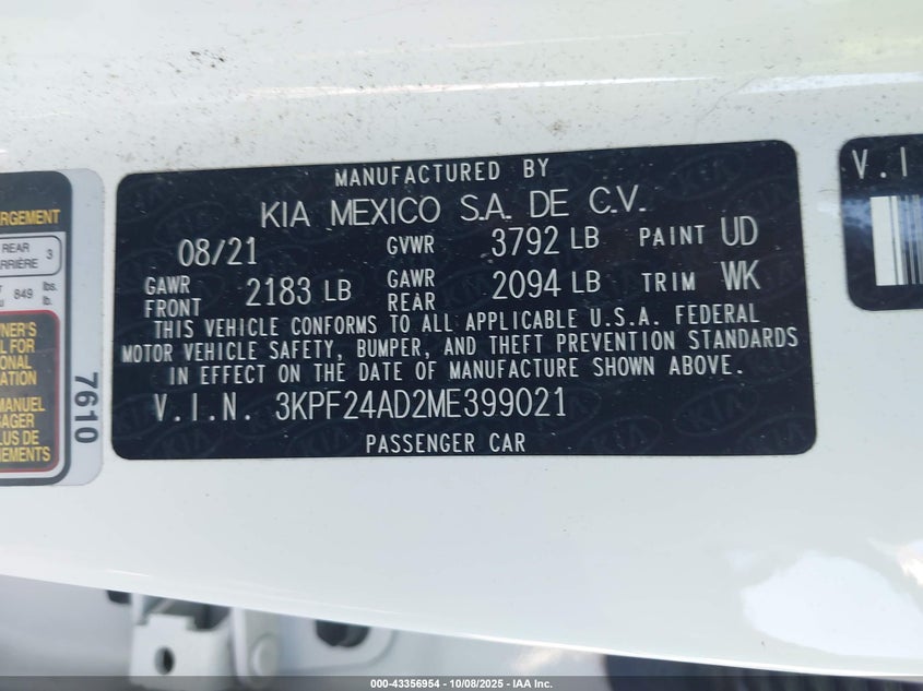 3KPF24AD2ME399021 2021 KIA FORTE photo no. 9