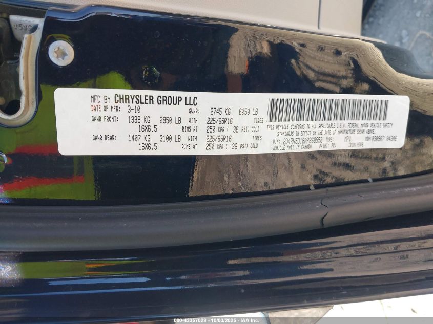 2010 Dodge Grand Caravan Sxt VIN: 2D4RN5D18AR268958 Lot: 43357028