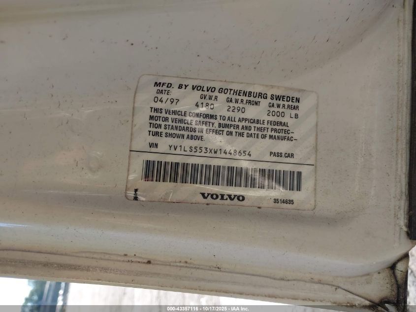 1998 Volvo S70 Gtas/Gtms VIN: YV1LS553XW1448654 Lot: 43357116