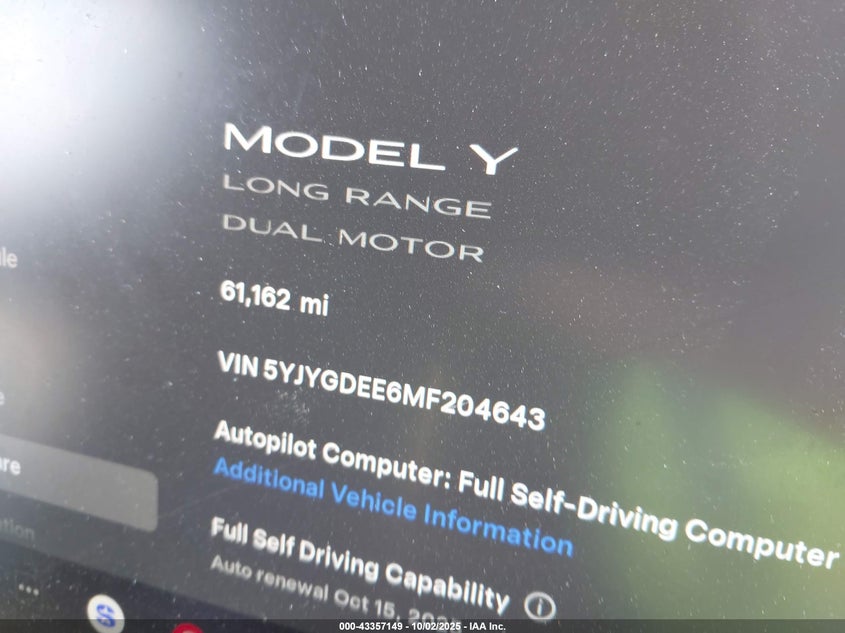 2021 Tesla Model Y Long Range Dual Motor All-Wheel Drive VIN: 5YJYGDEE6MF204643 Lot: 43357149