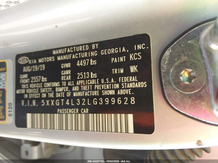 2020 Kia Optima Lx VIN: 5XXGT4L32LG399628 Lot: 43357153
