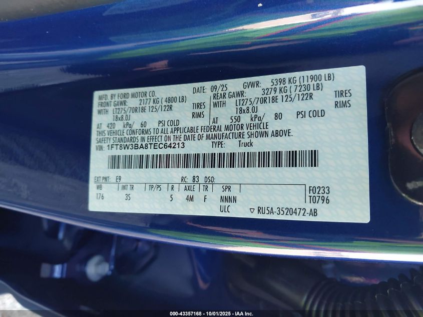 2026 Ford Super Duty F-350 Srw Xlt VIN: 1FT8W3BA8TEC64213 Lot: 43357168