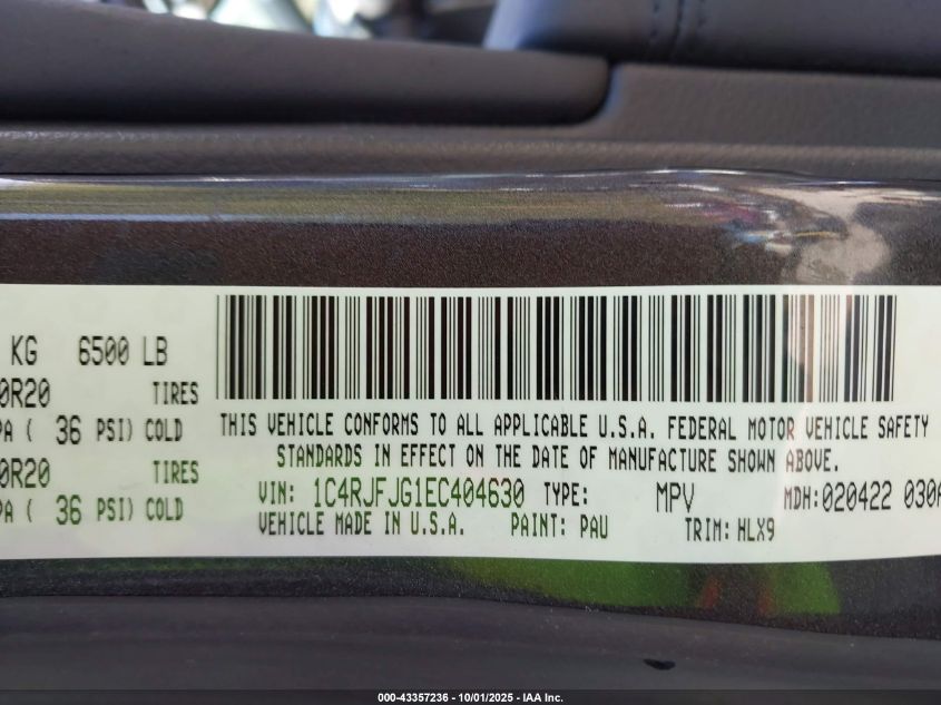 2014 Jeep Grand Cherokee Summit VIN: 1C4RJFJG1EC404630 Lot: 43357236