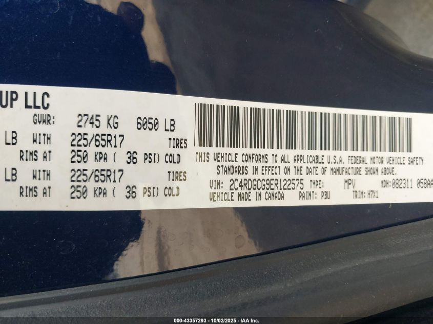 2014 Dodge Grand Caravan Sxt VIN: 2C4RDGCG9ER122575 Lot: 43357293