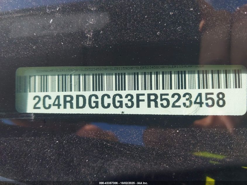 2015 Dodge Grand Caravan Sxt VIN: 2C4RDGCG3FR523458 Lot: 43357306