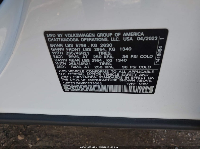 2023 VOLKSWAGEN ATLAS CROSS SPORT 3.6L V6 SEL PREMIUM R-LINE - 1V2FE2CAXPC223262