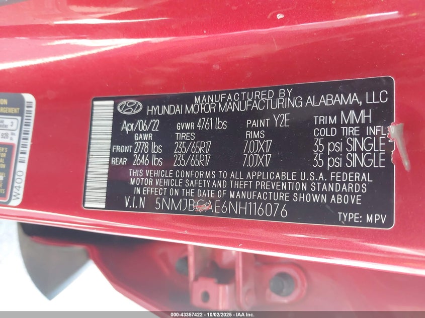 2022 HYUNDAI TUCSON SEL - 5NMJBCAE6NH116076