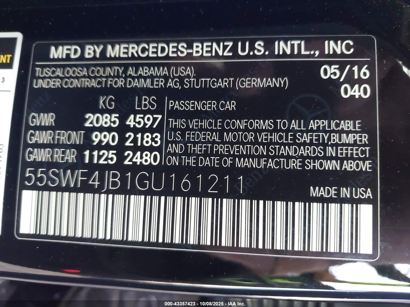 2016 MERCEDES-BENZ C 300 SPORT 55SWF4JB1GU161211