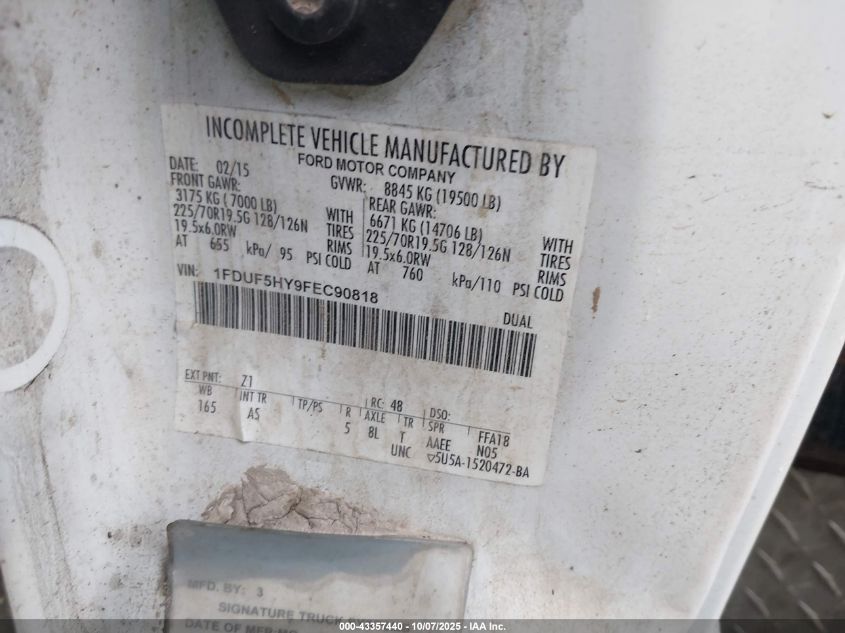 2015 Ford F-550 Chassis Xl VIN: 1FDUF5HY9FEC90818 Lot: 43357440
