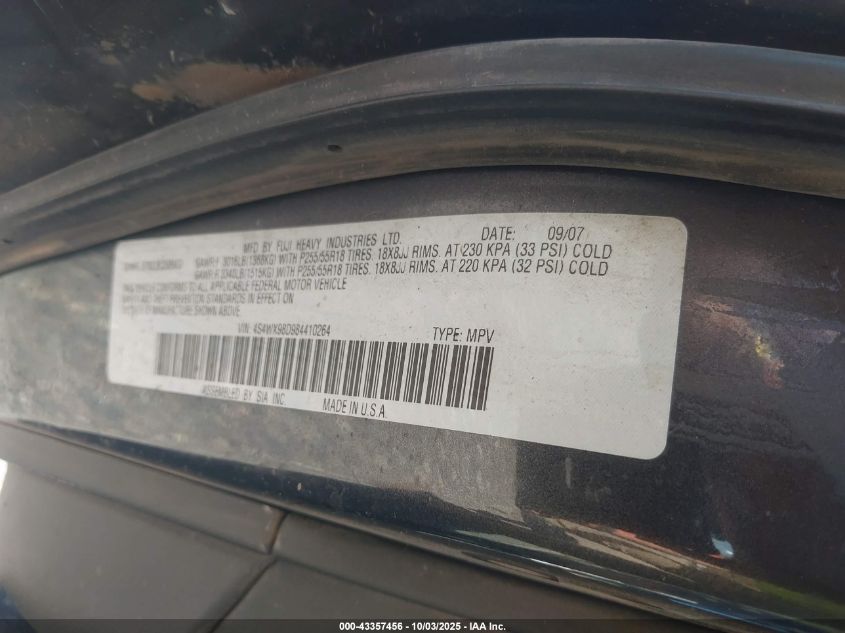 2008 Subaru Tribeca Limited 7-Passenger VIN: 4S4WX98D984410264 Lot: 43357456