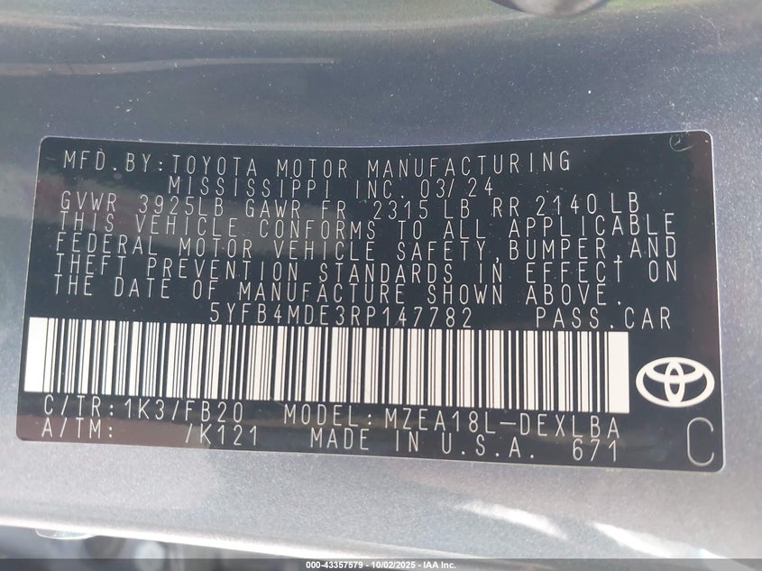 2024 TOYOTA COROLLA LE - 5YFB4MDE3RP147782