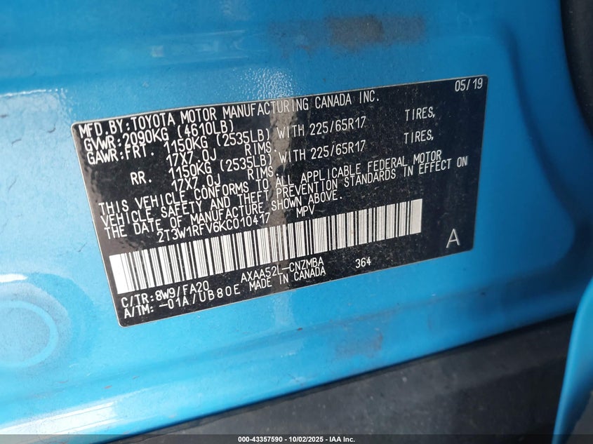 2019 TOYOTA RAV4 XLE - 2T3W1RFV6KC010417