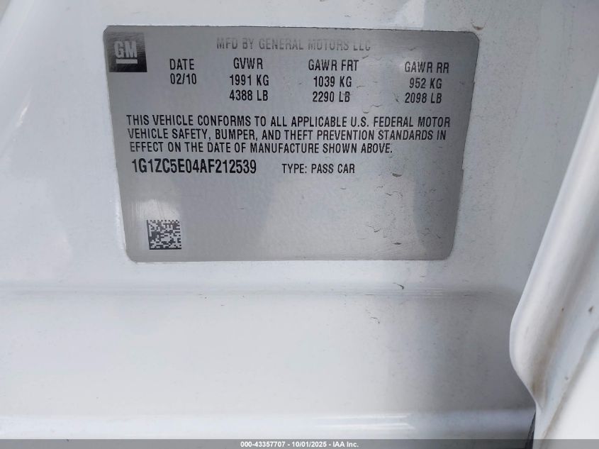 2010 Chevrolet Malibu Lt VIN: 1G1ZC5E04AF212539 Lot: 43357707