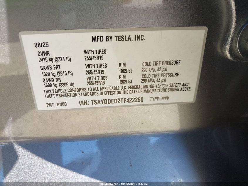 2026 TESLA MODEL Y LONG RANGE DUAL MOTOR ALL-WHEEL DRIVE 7SAYGDED2TF422250