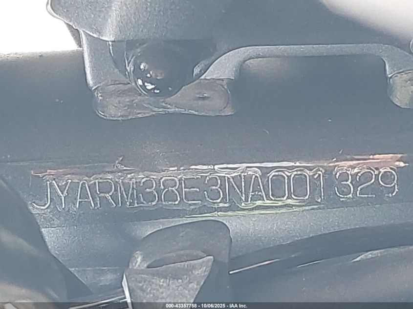 2022 Yamaha Yzfr7 VIN: JYARM38E3NA001329 Lot: 43357758