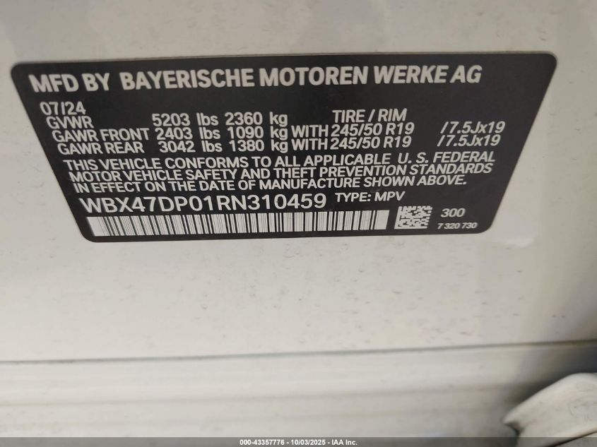 2024 BMW X3 SDRIVE30I - WBX47DP01RN310459