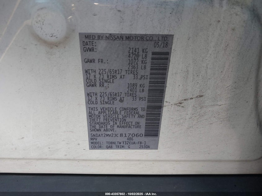 2018 NISSAN ROGUE SV - 5N1AT2MV2JC817060