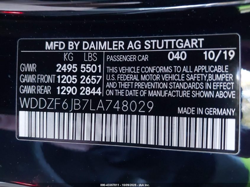 2020 Mercedes-Benz E 450 4Matic VIN: WDDZF6JB7LA748029 Lot: 43357811