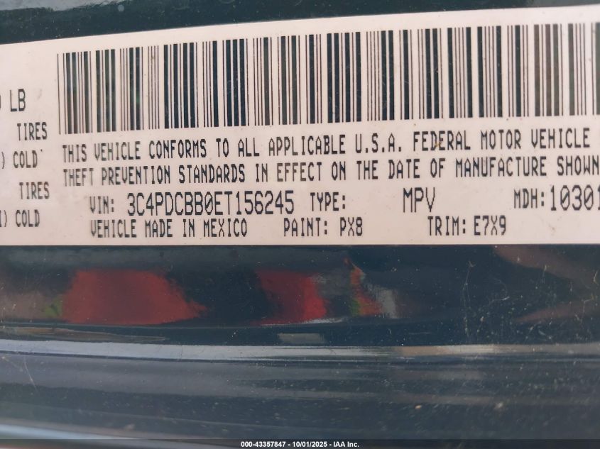 2014 Dodge Journey Sxt VIN: 3C4PDCBB0ET156245 Lot: 43357847