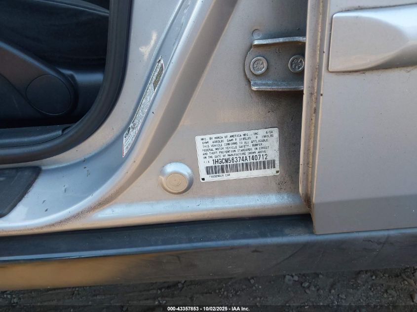 2004 Honda Accord 2.4 Lx VIN: 1HGCM56374A140712 Lot: 43357853