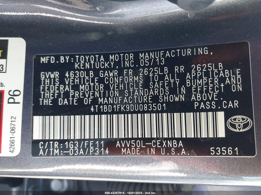 2013 TOYOTA CAMRY HYBRID LE - 4T1BD1FK9DU083501