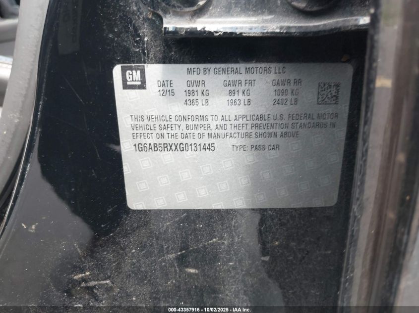 2016 Cadillac Ats Luxury Collection VIN: 1G6AB5RXXG0131445 Lot: 43357916