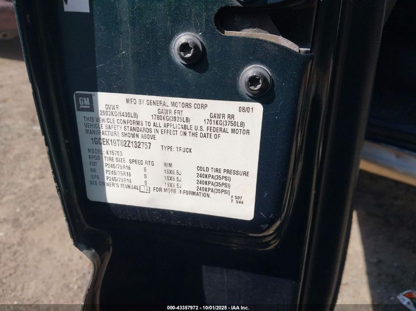 2002 Chevrolet Silverado 1500 Ls VIN: 1GCEK19T02Z132757 Lot: 43357972