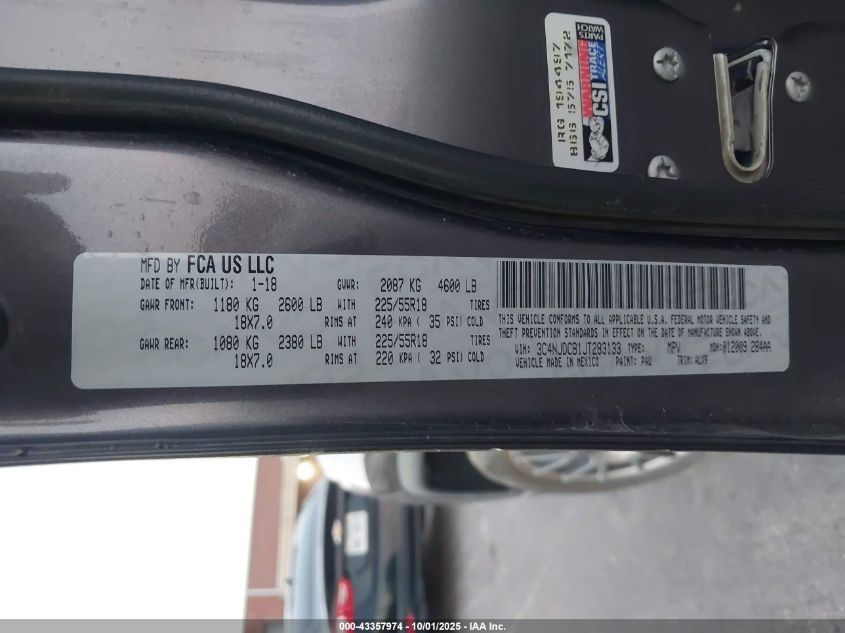 2018 Jeep Compass Limited 4X4 VIN: 3C4NJDCB1JT283133 Lot: 43357974