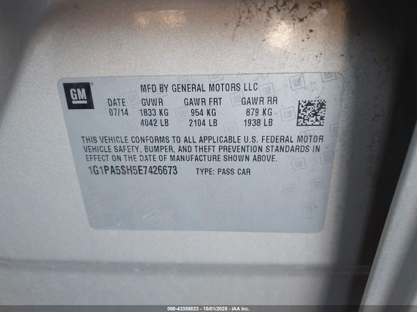 2014 Chevrolet Cruze Ls Auto VIN: 1G1PA5SH5E7426673 Lot: 43358023